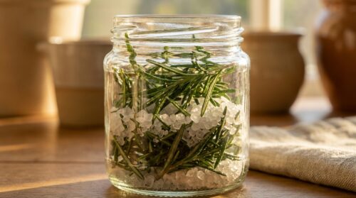 ontdek waarom het bewaren van rozemarijn en grof zeezout samen in een glazen pot binnen de smaak en versheid optimaal behoudt.