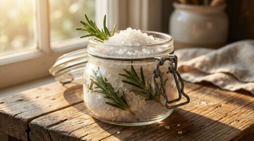 ontdek de populaire trend van rozemarijn en grof zeezout in een glazen pot, een smaakmaker die steeds vaker in keukens wordt gebruikt voor een frisse en natuurlijke touch.